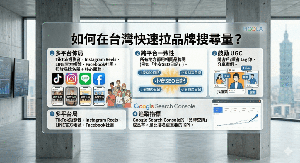 Google越來越把「品牌搜尋量」當成權威信號。當你的品牌關鍵字搜尋量上升，AI與核心演算法都會認定你「擁有」這個主題。