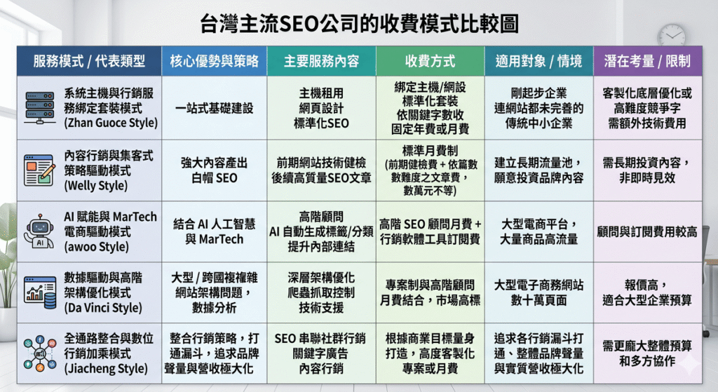 台灣主流SEO公司的收費模式。